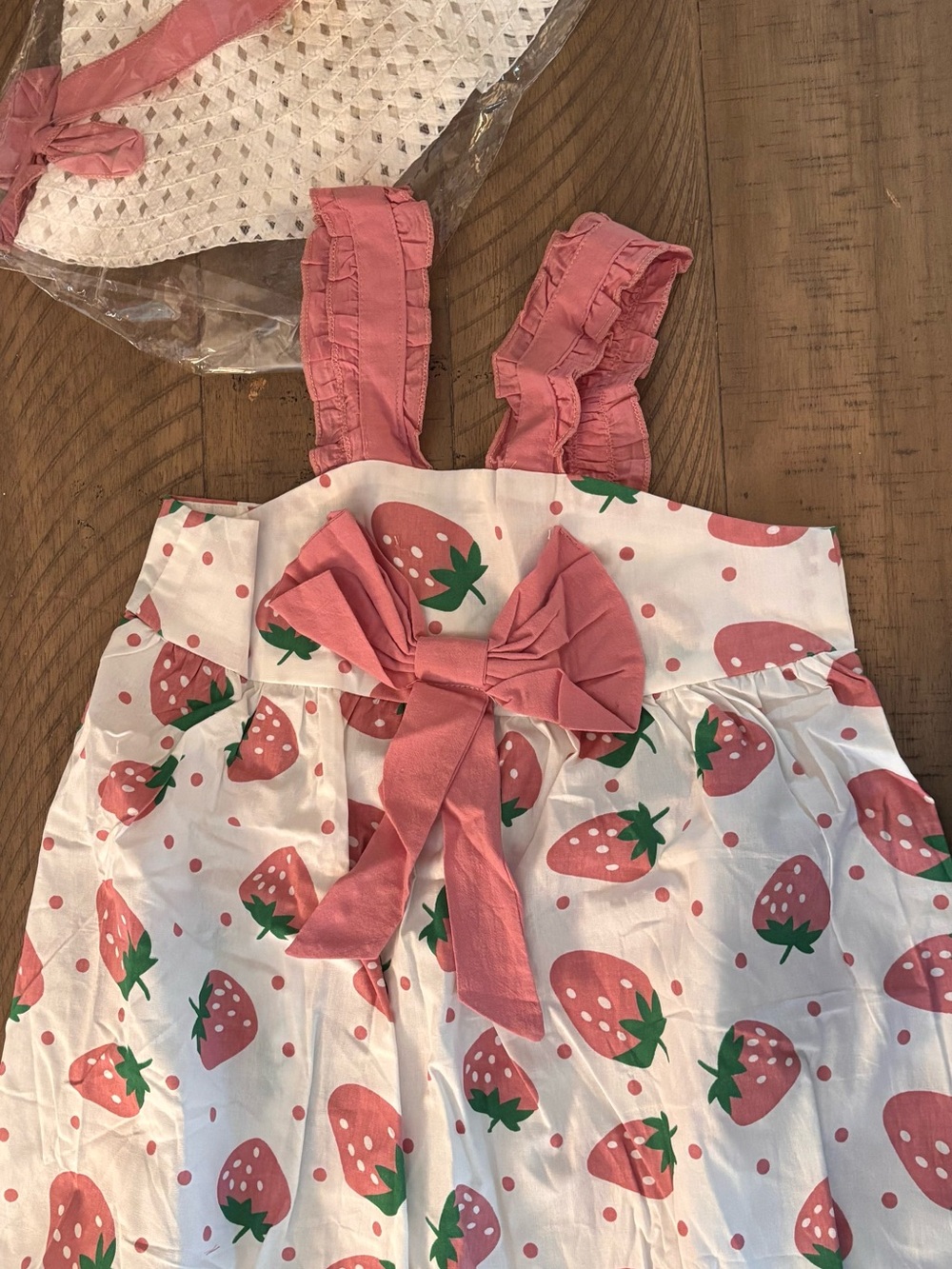NWOT Boutique Strawberry Sundress & Matching Sun Hat Set — Size 4T / 5T